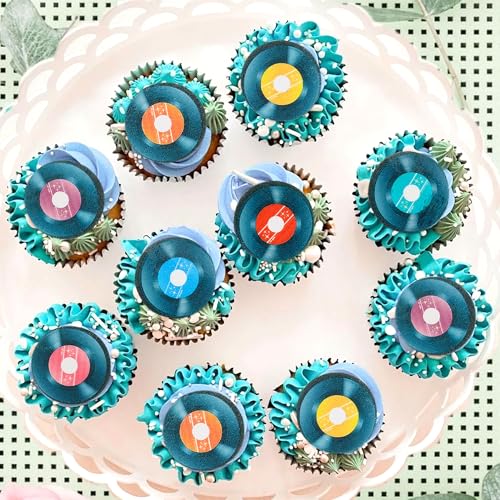 Ercadio Purple Edible Music Records Cupcake Toppers - 40 Pack