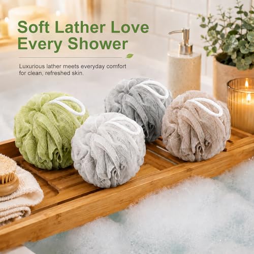 Loofah Sponge 4 Pack - Soft Mesh Bath Pouf for Gentle Exfoliation