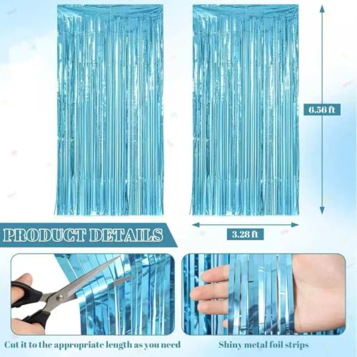 Sky Blue Glitter Foil Fringe Curtain Backdrop – 3.28 FT x 7.05 FT