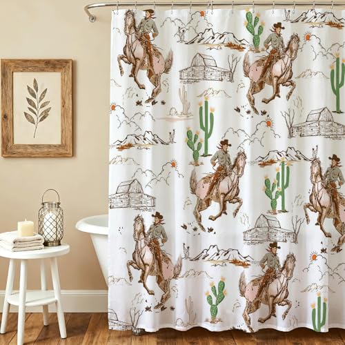 Lindameler Vintage Western Shower Curtain - Waterproof Cactus Design, 72x72 Inch