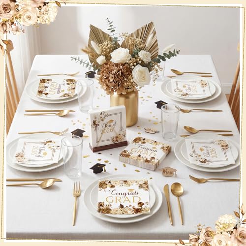 Graduation Napkins 80 Pcs - Floral Congrats Grad Party Napkins for Class of 2026