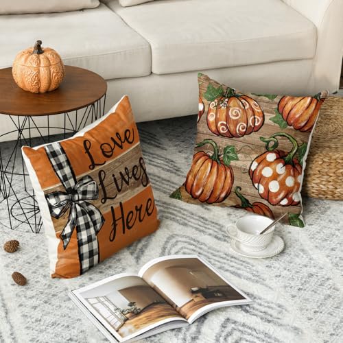 Fall Pumpkin Truck Pillow Covers 18x18 Inch Set of 4 - Farmhouse Decor