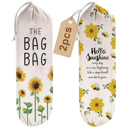 Sunflower Plastic Bag Holder - 2Pcs Reusable Grocery Organizer
