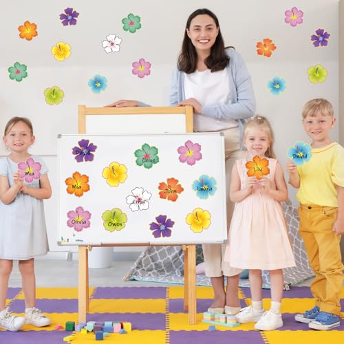 COCHIE 45 Pcs Luau Hibiscus Flower Cutouts Tropical Classroom Decor for Summer Hawaiian Party