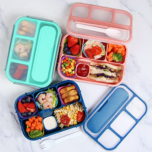 MaMix 1300ML 4-Compartment Bento Lunch Box - Leak-Proof Blue Container