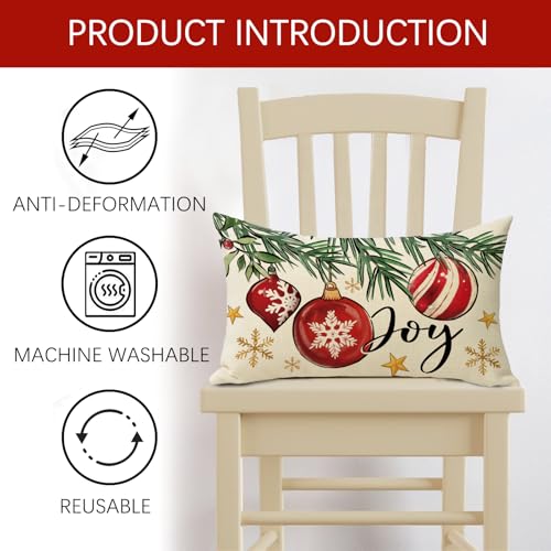 Christmas Balls Lumbar Throw Pillow Cover, 12 x 20 Inch Cotton Linen Case