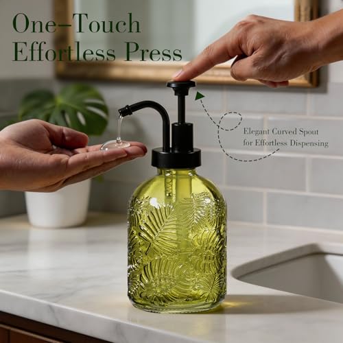 Komashr 11.8oz Embossed Glass Soap Dispenser - Sage Green & Black