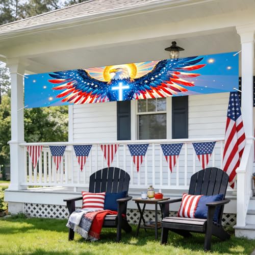 Patriotic Eagle Cross Banner - 118 x 20 Inch for Independence Day