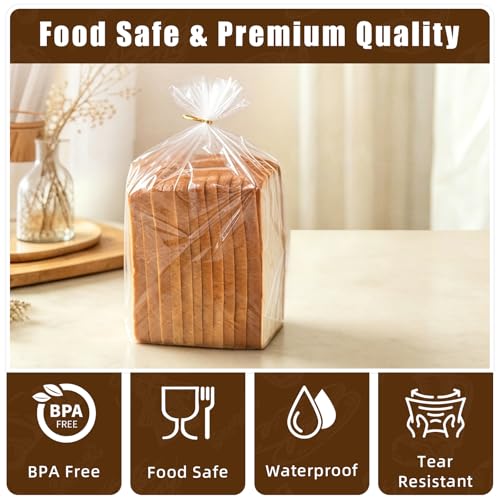 75 Pcs Plastic Bread Bags with Ties for Homemade Bread Storage