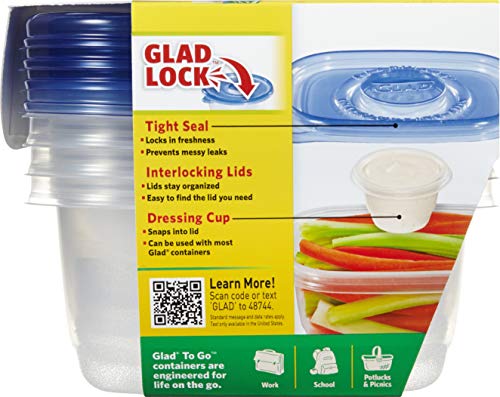 Glad Medium Rectangle Snack Containers with Dressing Cup - 24 Oz, 4 Count