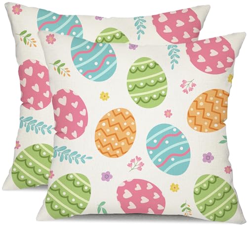 Easter Egg Throw Pillow Covers 18x18 Set of 2, Decorative Spring Sofa Decor