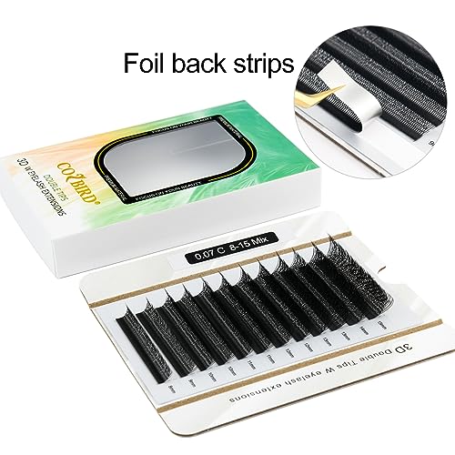 COZBIRD Double W Shape Premade Lash Fans 6D Volume Eyelash Extensions D Curl 0.07mm 12mm