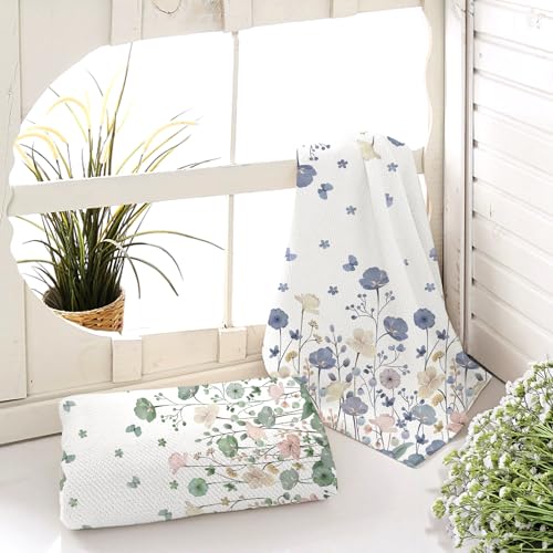 Floral Hand Towels Set of 2 - Soft Absorbent Summer Design 18"x26"
