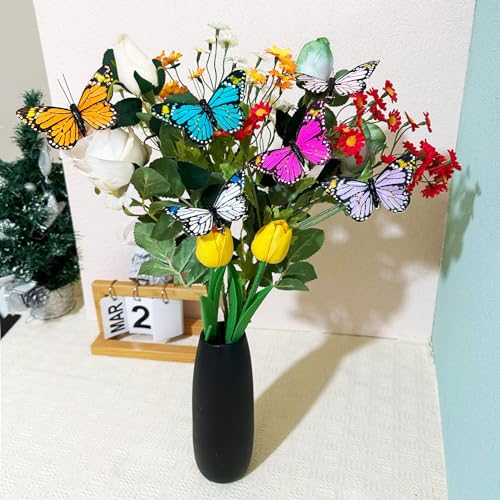 6 Artificial Feather Butterflies with Clips for Crafts & Decor