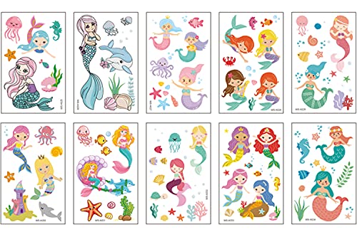 Felico 80pcs Mermaid Temporary Tattoos for Kids Party Favors and Decor