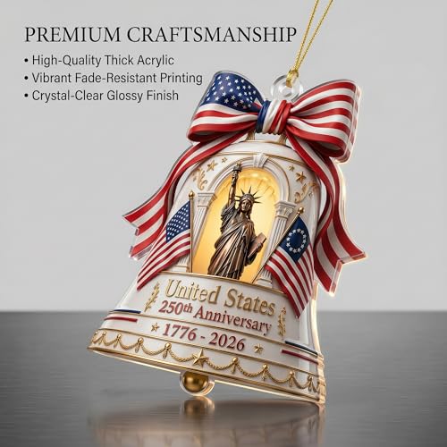 Patriotic 2026 Christmas Bell Ornament | Statue of Liberty Design