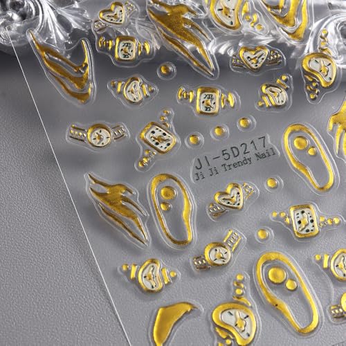 5D Embossed Gold Foil Nail Stickers Clock & French Tip Decals