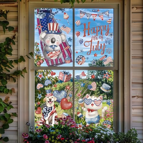 4th of July Patriotic Window Clings - 6 Reusable Stickers