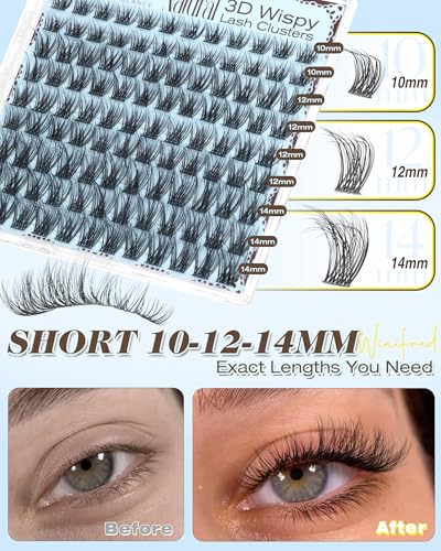 Winifred Natural Lash Clusters Kit - 3D Wispy DIY Eyelash Extensions with Glue and Tweezers