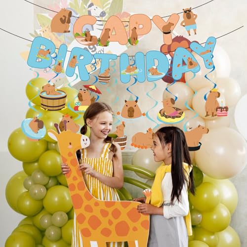 Capybara Birthday Party Decorations Set - 10-Piece Banner and Swirl Kit
