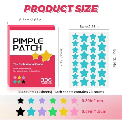 TIKIYOUN Star Pimple Patches 336 Count Cute Colorful Acne Hydrocolloid Stickers
