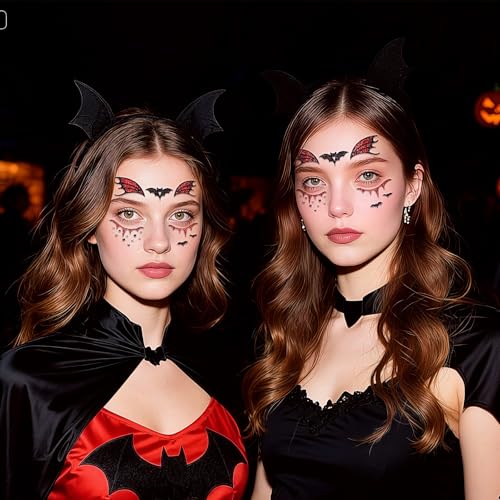 Halloween Glitter Bat Face Gems and Temporary Tattoo Stickers 2Pcs