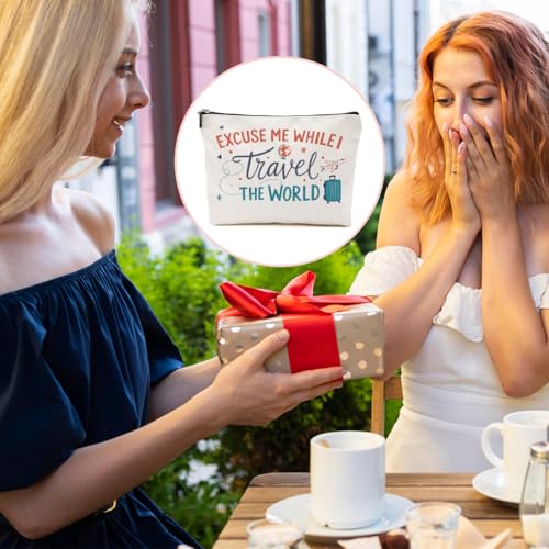 Travel Makeup Bag for Women - Portable Cotton Linen Cosmetic Pouch