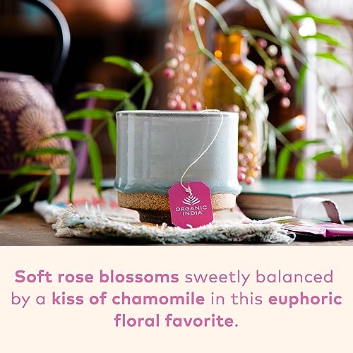 Organic India Tulsi Sweet Rose Herbal Tea - 18 Infusion Bags, Caffeine-Free, Stress-Relief, Soothing Floral Blend (Sweet Rose / 1 Pack)