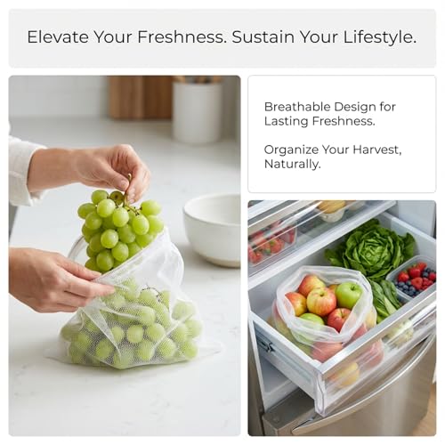 Sukh 90Pcs 24-Inch Reusable Mesh Produce Bags for Seafood & Vegetables