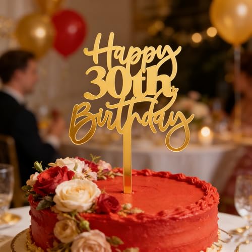 Happy 30th Birthday Cake Topper - Gold Acrylic Decoration