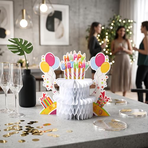 Gemoioio 2Pk Honeycomb Cake Centerpiece, Easy Assemble Birthday Decor