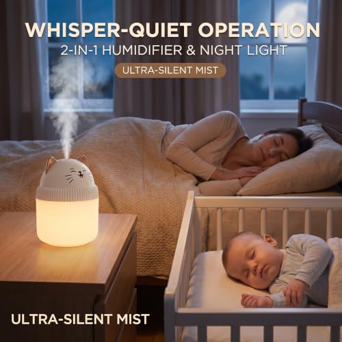 Portable Small Humidifier with Night Light - USB, Auto Shut-Off, 220ml