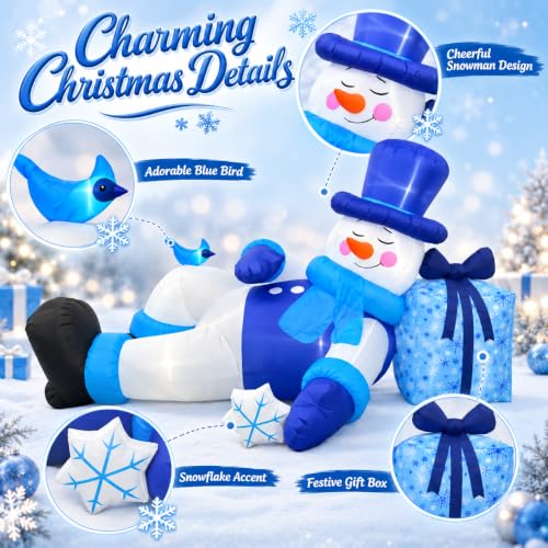 Long Christmas Inflatable Reclining Snowman Decor - 9.8FT Outdoor Holiday Decoration with LED Lights - Variation: Snowman