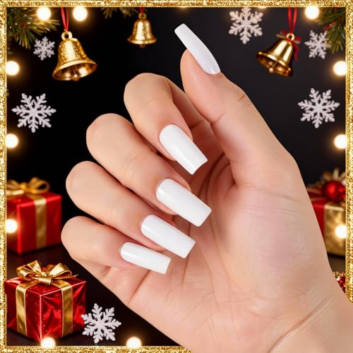 Thinp 120 Pcs Medium Square White French Tip Press on Nails