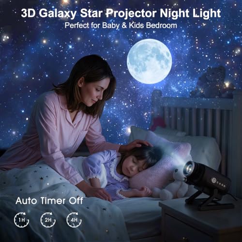 Black 3D Star Galaxy Projector with Ocean Scenes & Bluetooth Speaker - Night Light & Remote Control