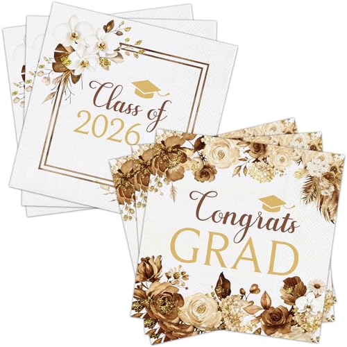 Graduation Napkins 80 Pcs - Floral Congrats Grad Party Napkins for Class of 2026