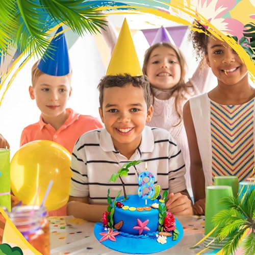 MTLEE Hawaiian Blue and Pink Cartoon Number Birthday Cake Candle