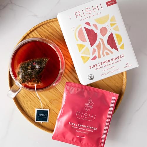 Rishi Tea Pink Lemon Ginger Organic Herbal Tea, 15 Count (Pack of 6)