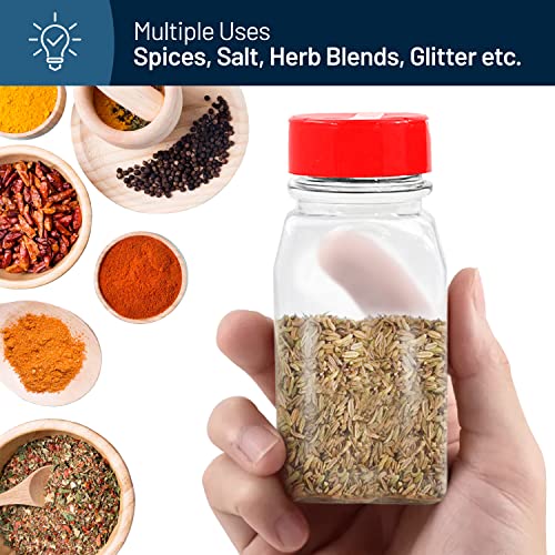9.5 Oz Plastic Spice Jars with Red Caps - 6 Pack for Herbs & Spices