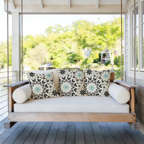 Waterproof 18x18 Inch Outdoor Pillow Covers Set of 2 - Black & Gray Floral