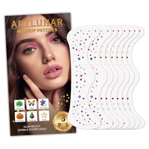 Artlunar 8Pcs 4th of July Face Tattoos - Red White Blue Star Freckle Stickers