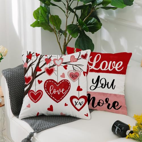 GEEORY Valentine's Day Throw Pillow Covers Set of 4 - 18x18 Inch Red Hearts
