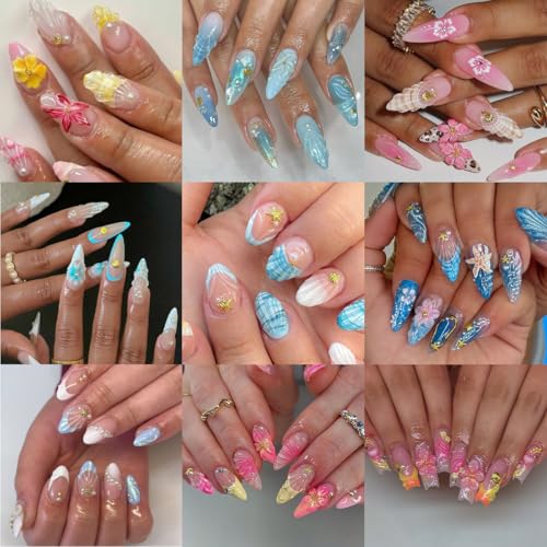 Sutaozhi 200Pcs Summer Starfish Nail Charms Gold Beach Pearl Rhinestones