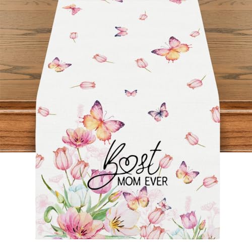 Linen Table Runner for Mother's Day - 13x72 Inches Floral Decor