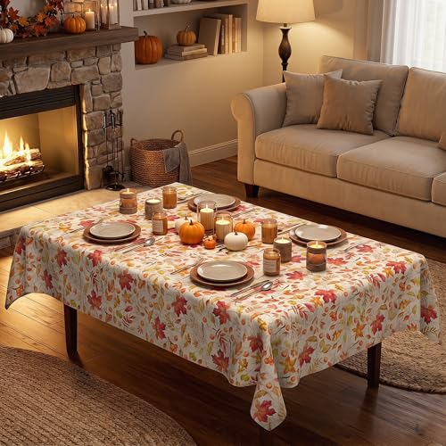 Dolficy Fall Maple Leaf Tablecloth, 60x84 Inch Rectangular Autumn Table Cover