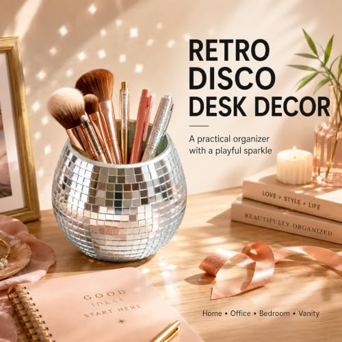 Glass Disco Ball Pencil Holder - Retro Makeup Brush Organizer