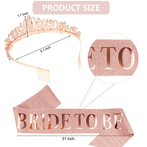 Rose Gold Bride To Be Sash & Crystal Crown Set for Bridal Shower - Bride To Be Variation