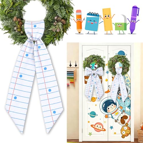 Notebook Paper Wreath Sash - 56'' x 4.5'' Decorative Ribbon for Back to School | Teacher Appreciation