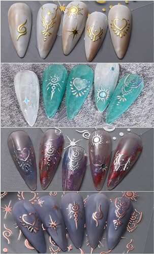 CHANGAR Moon Star Nail Stickers 8 Sheets Metallic Boho Decals