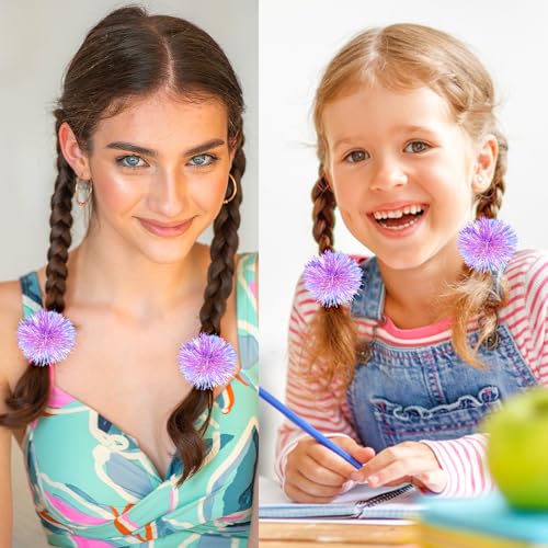 Shiny Pom Pom Hair Ties 2Pcs Fluffy Cute Elastic Ponytail Holders
